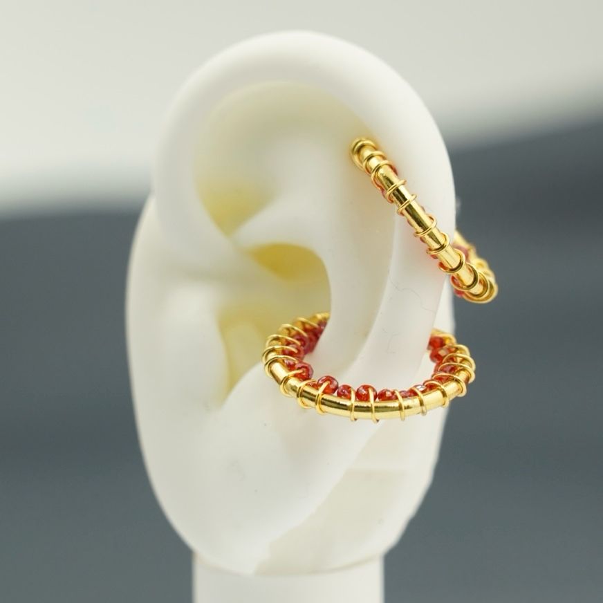 Miniatura 2 de EARCUFF PIEDRAS ROJAS CON DORADO